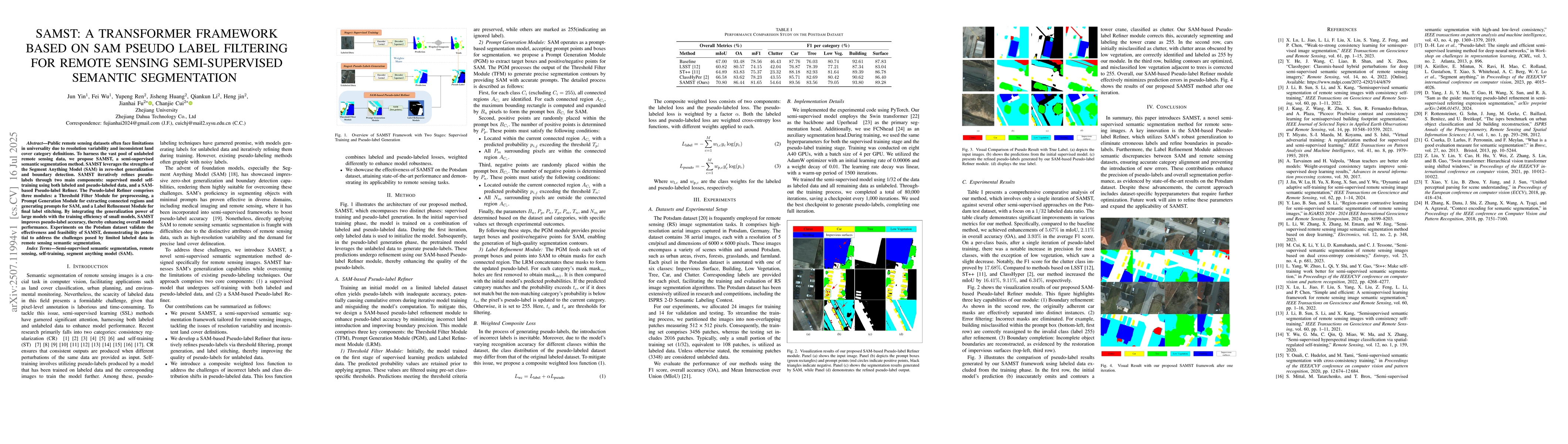 Thumbnail for SAMST: A Transformer framework based on SAM pseudo label filtering for
  remote sensing semi-supervised semantic segmentation