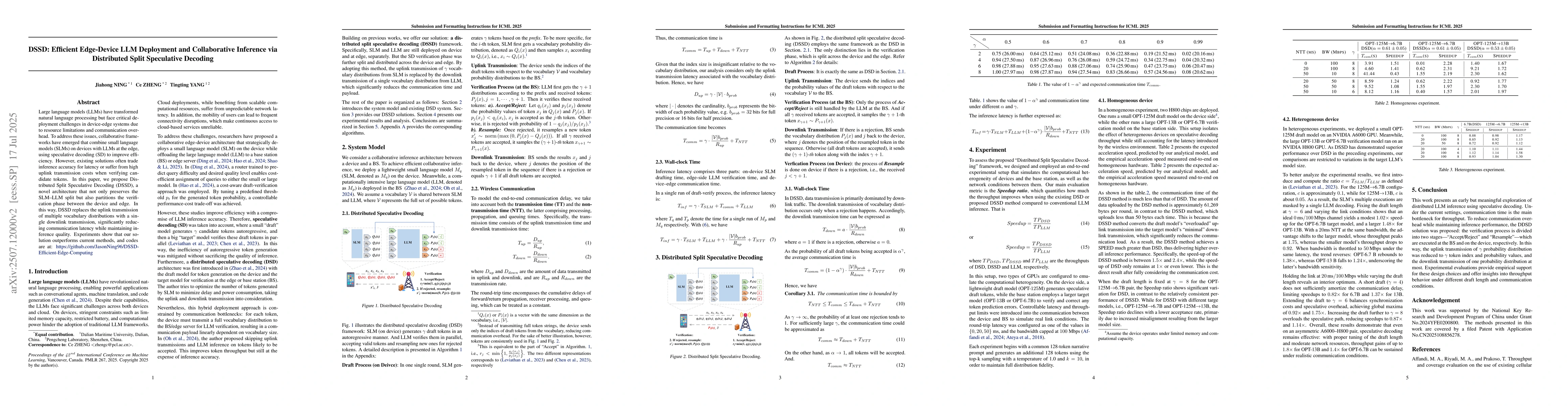 Thumbnail for DSSD: Efficient Edge-Device LLM Deployment and Collaborative Inference
  via Distributed Split Speculative Decoding