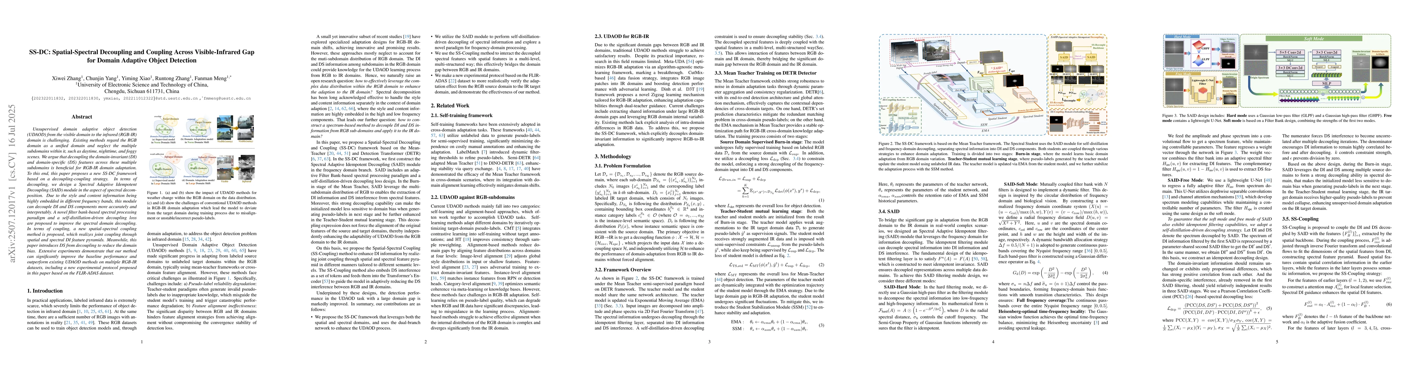 Thumbnail for SS-DC: Spatial-Spectral Decoupling and Coupling Across Visible-Infrared
  Gap for Domain Adaptive Object Detection