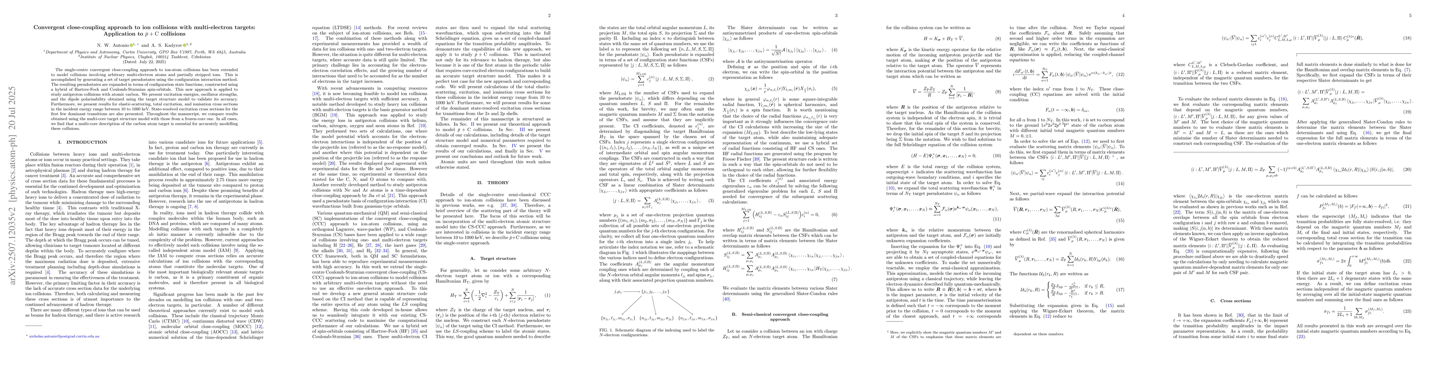 Thumbnail for Convergent close-coupling approach to ion collisions with multi-electron
  targets: Application to $\bar{p} + {\rm C}$ collisions
