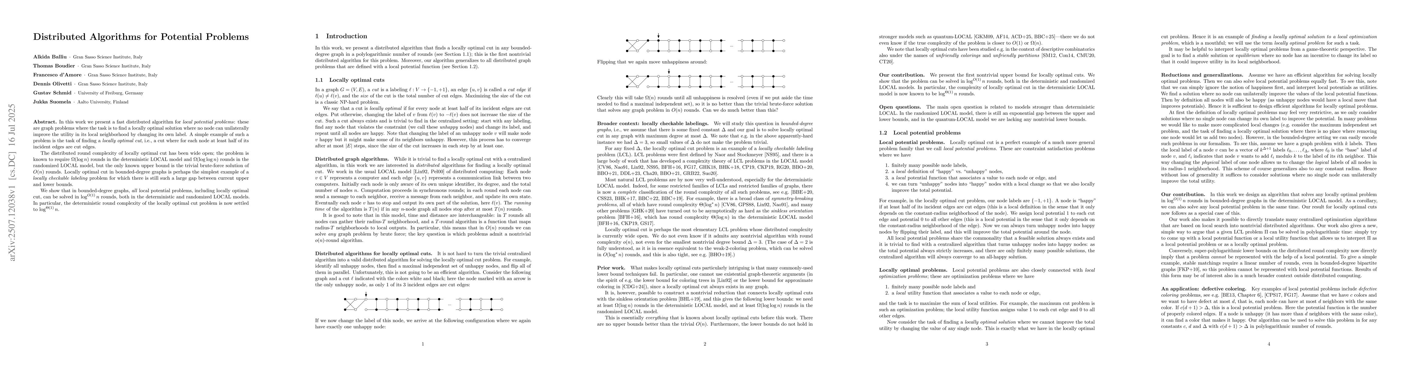 Thumbnail for Distributed Algorithms for Potential Problems