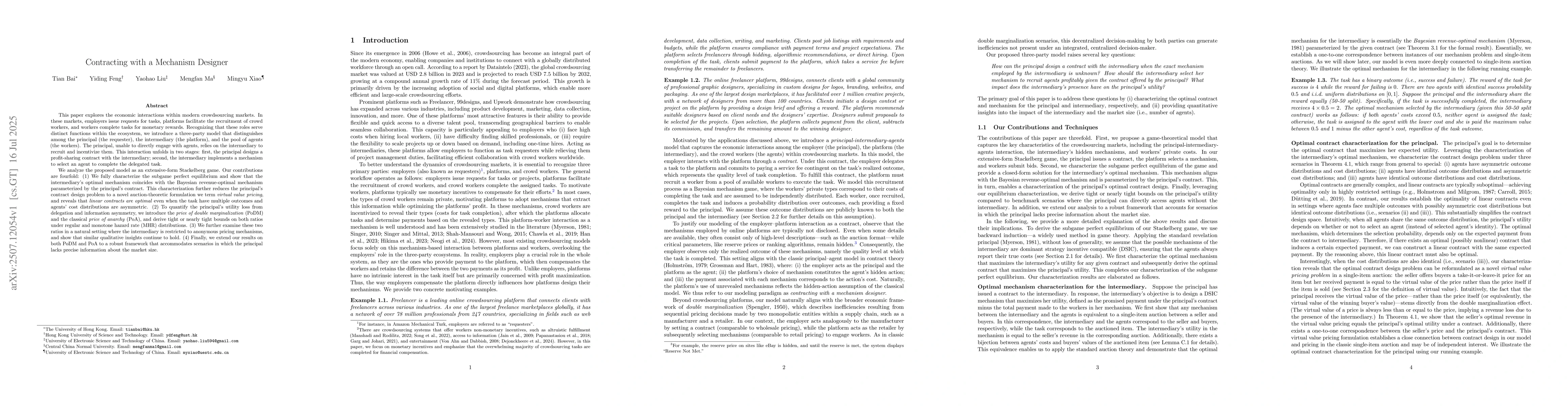 Thumbnail for Contracting with a Mechanism Designer
