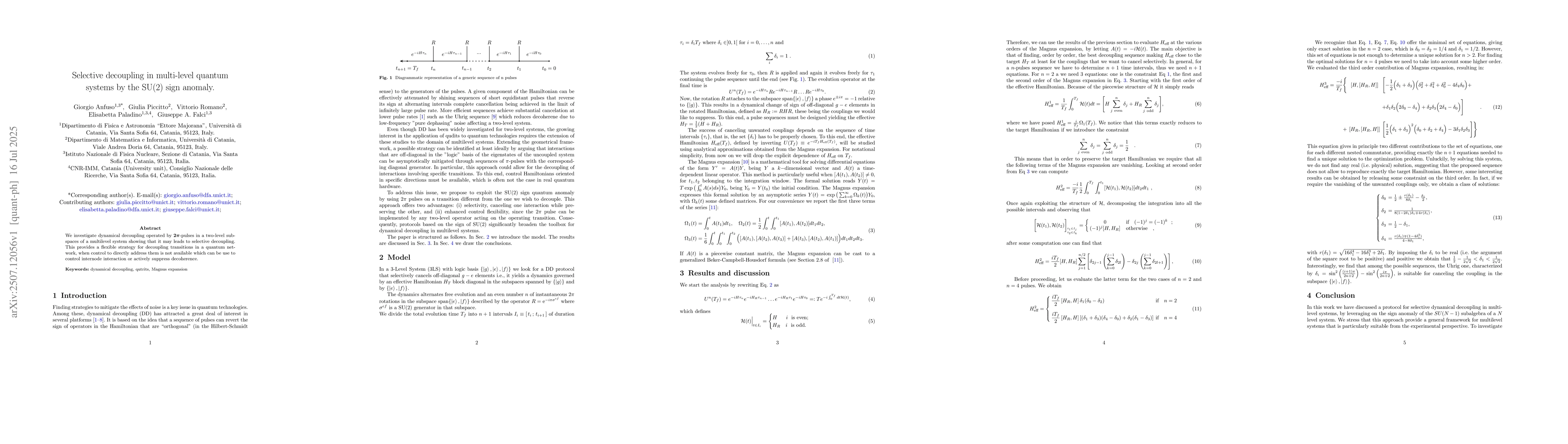 Thumbnail for Selective decoupling in multi-level quantum systems by the SU(2) sign
  anomaly