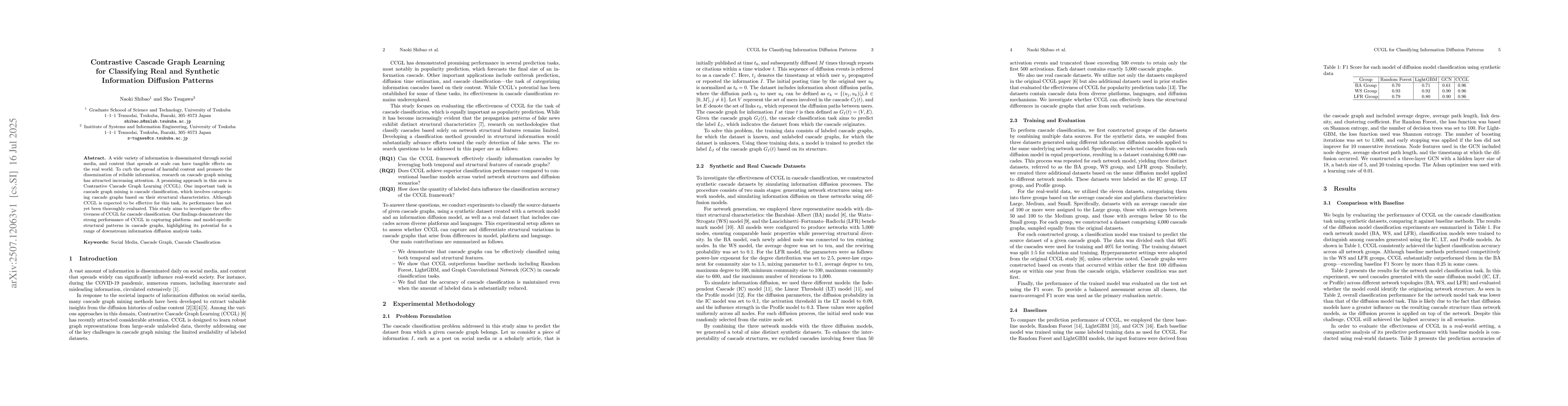 Thumbnail for Contrastive Cascade Graph Learning for Classifying Real and Synthetic
  Information Diffusion Patterns