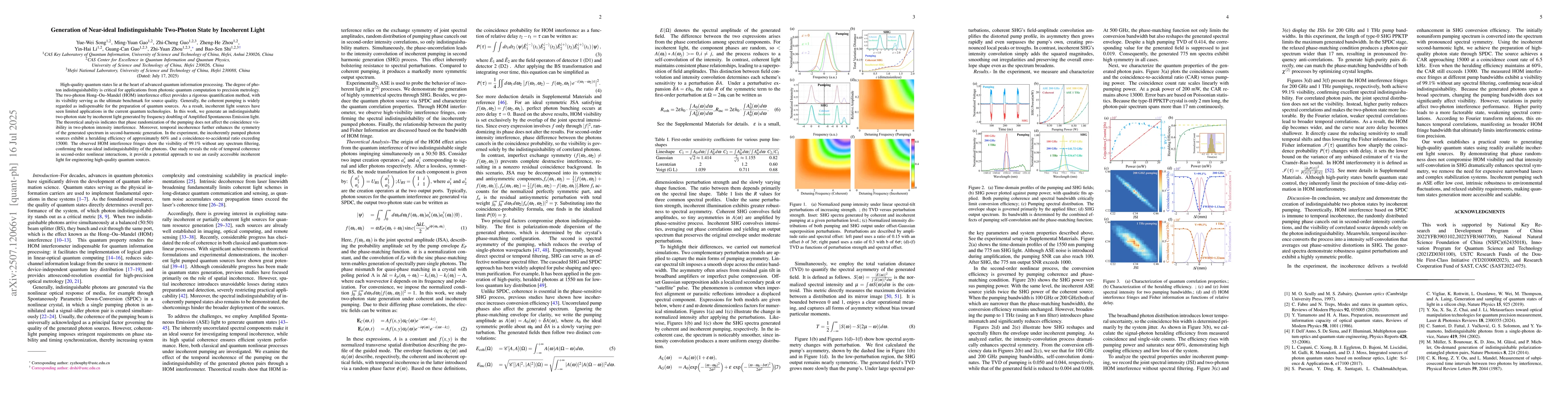 Thumbnail for Generation of Near-ideal Indistinguishable Two-Photon State by
  Incoherent Light