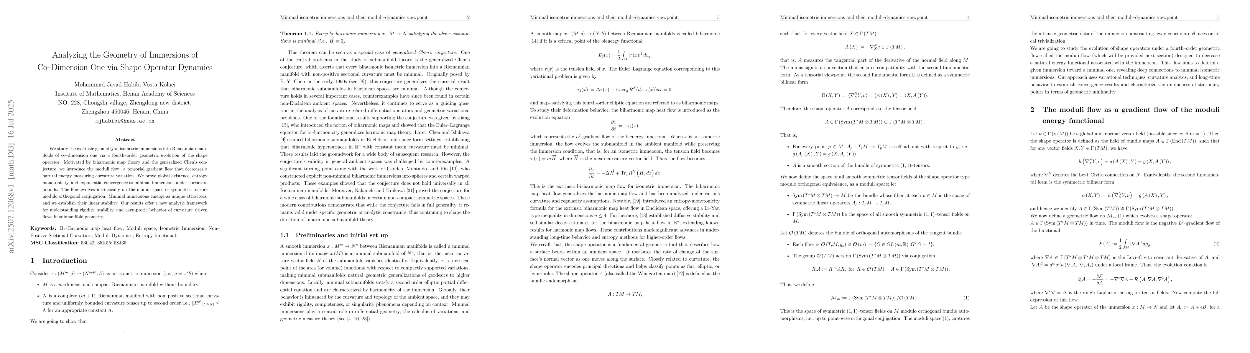 Thumbnail for Analyzing the Geometry of Immersions of Co-Dimension One via Shape
  Operator Dynamics