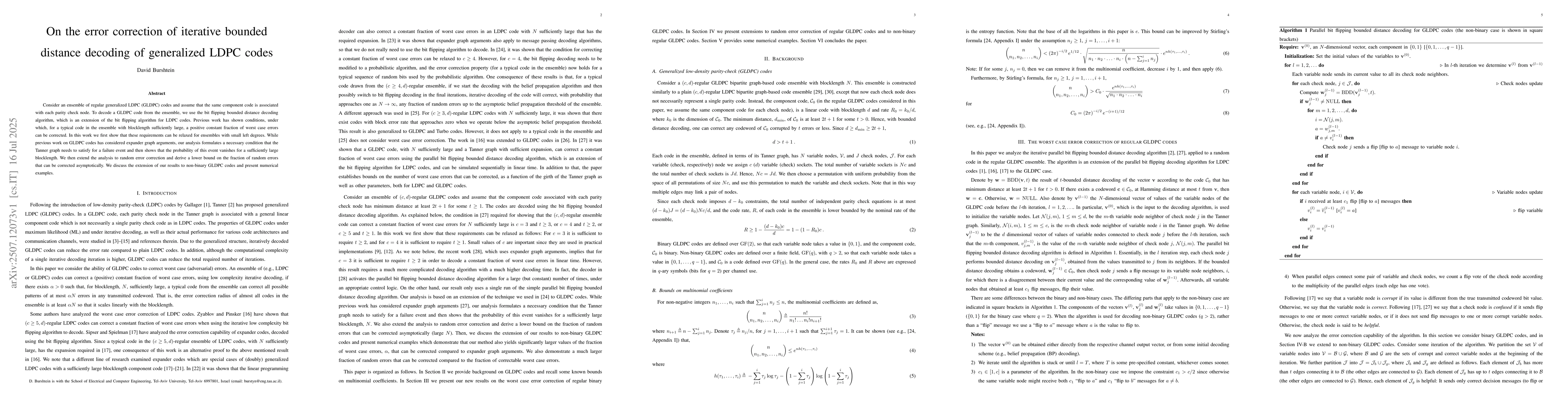 Thumbnail for On the error correction of iterative bounded distance decoding of
  generalized LDPC codes