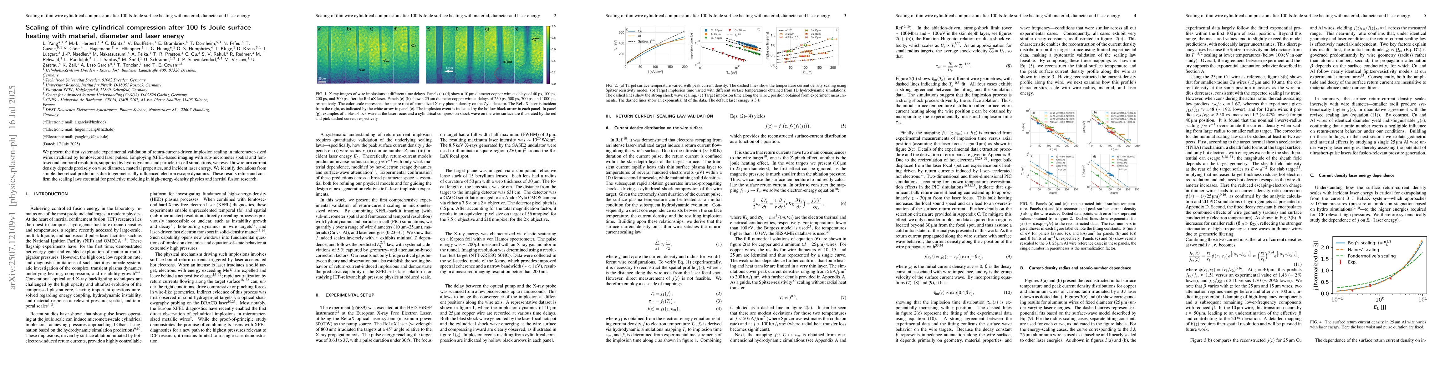Thumbnail for Scaling of thin wire cylindrical compression after 100 fs Joule surface
  heating with material, diameter and laser energy