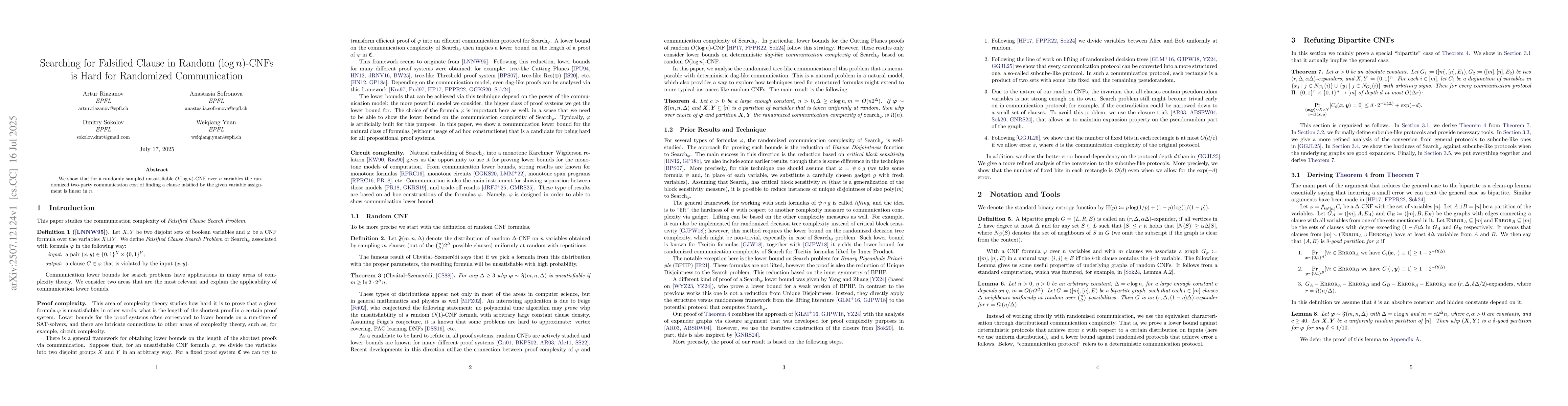 Thumbnail for Searching for Falsified Clause in Random (log n)-CNFs is Hard for
  Randomized Communication