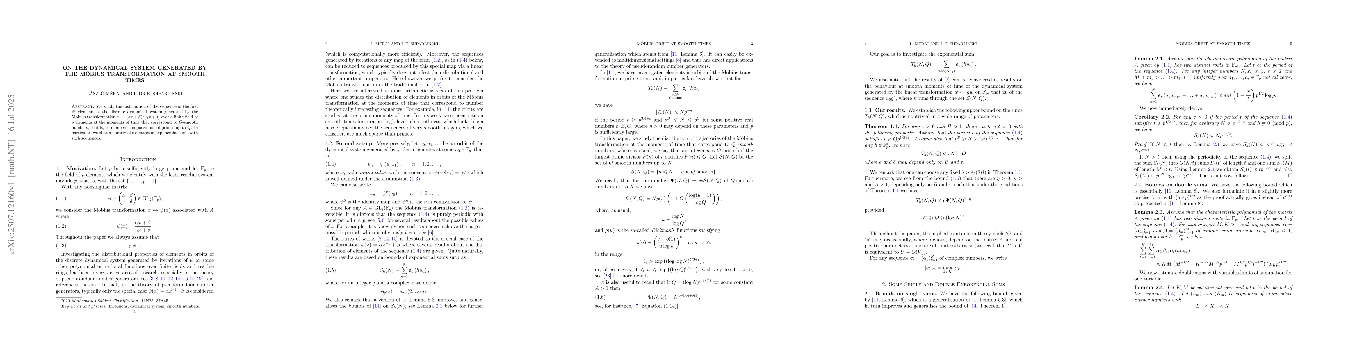 Thumbnail for On the Dynamical System Generated by the Möbius Transformation at
  Smooth Times