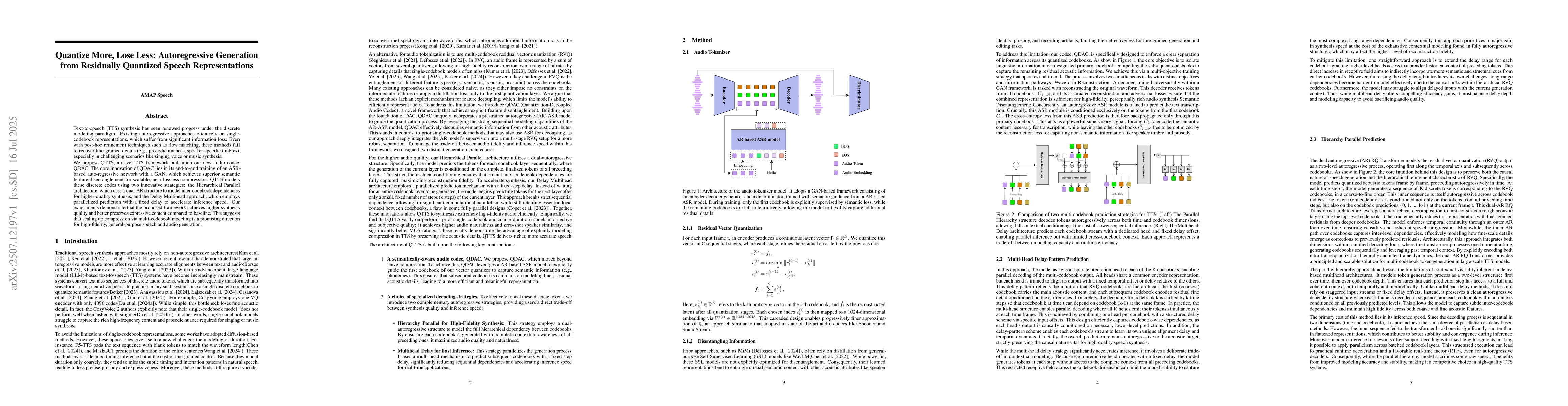 Thumbnail for Quantize More, Lose Less: Autoregressive Generation from Residually
  Quantized Speech Representations