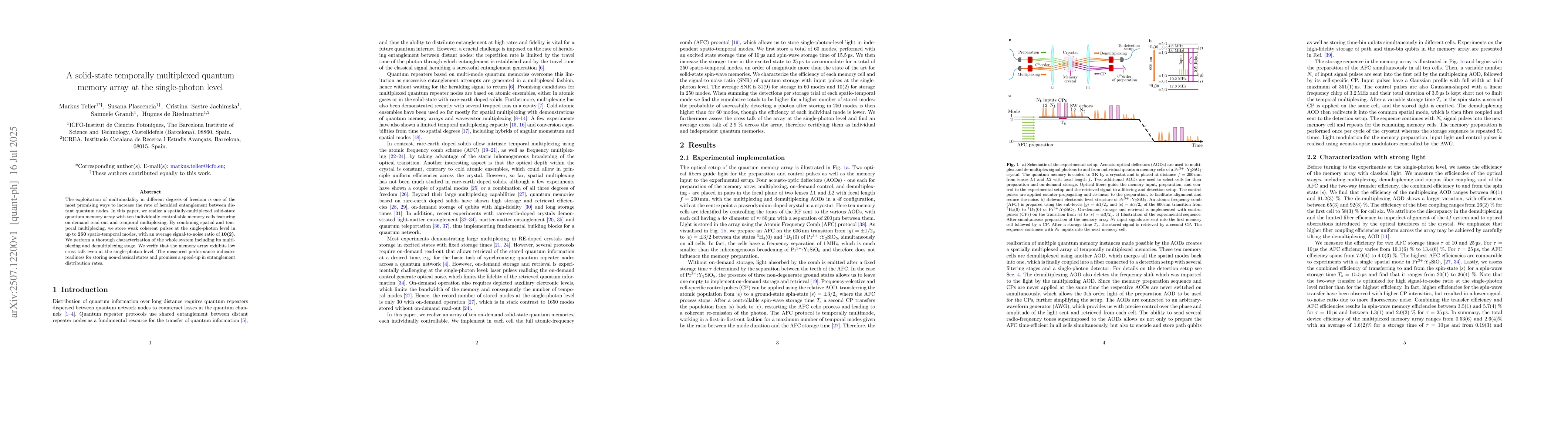 Thumbnail for A solid-state temporally multiplexed quantum memory array at the
  single-photon level