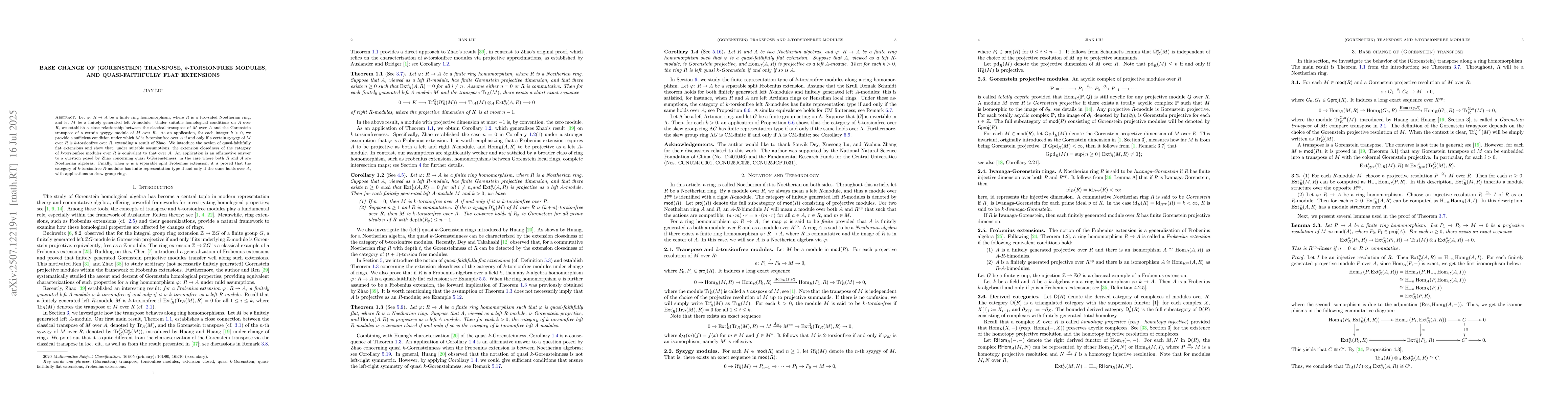 Thumbnail for Base change of (Gorenstein) transpose, k-torsionfree modules, and
  quasi-faithfully flat extensions