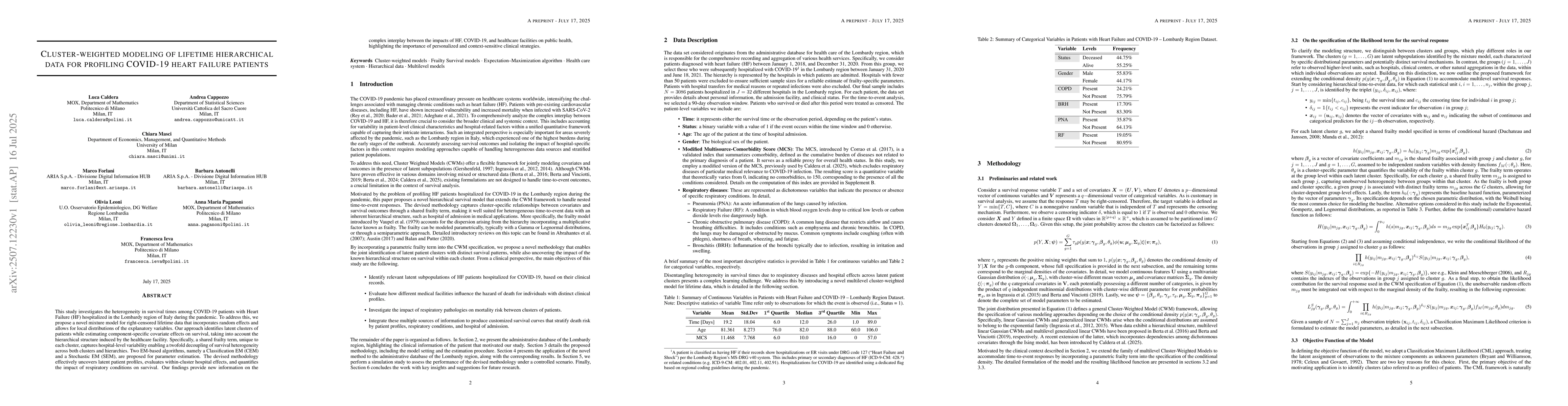 Thumbnail for Cluster-weighted modeling of lifetime hierarchical data for profiling
  COVID-19 heart failure patients