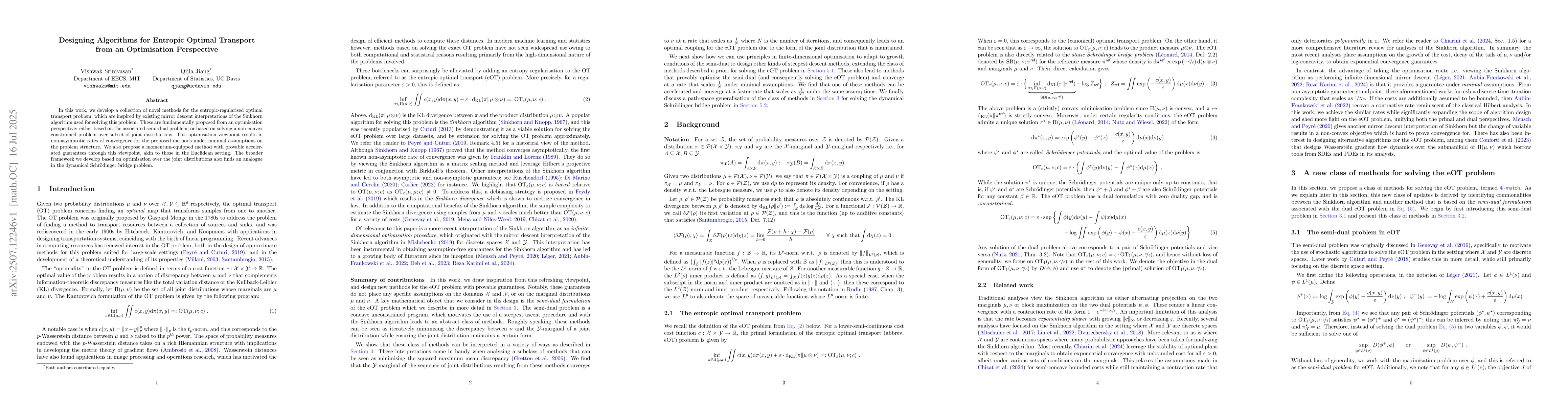 Thumbnail for Designing Algorithms for Entropic Optimal Transport from an Optimisation
  Perspective