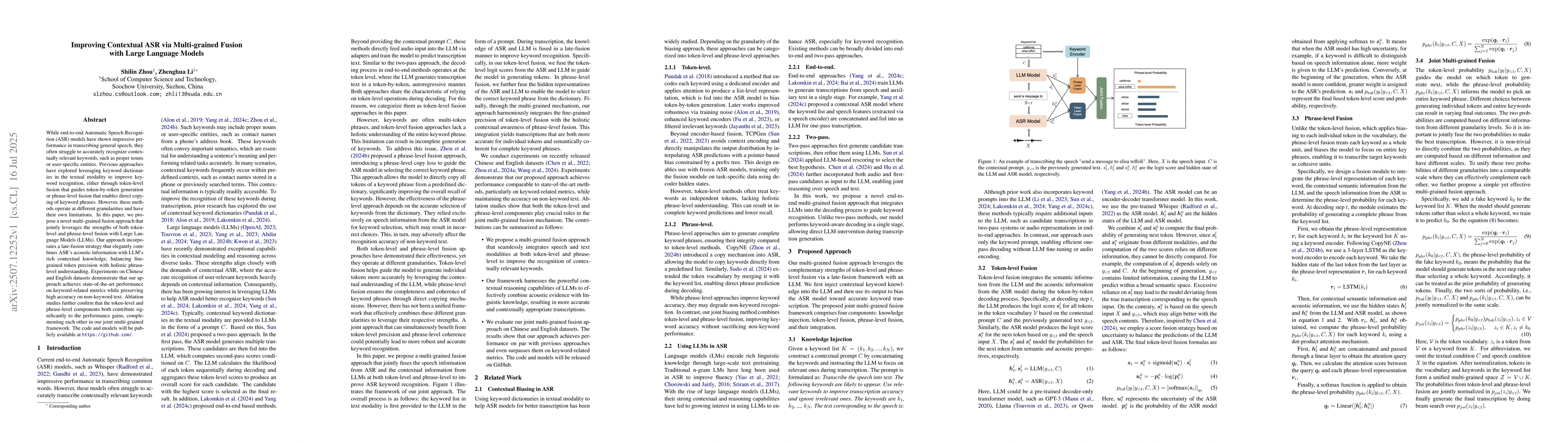 Thumbnail for Improving Contextual ASR via Multi-grained Fusion with Large Language
  Models