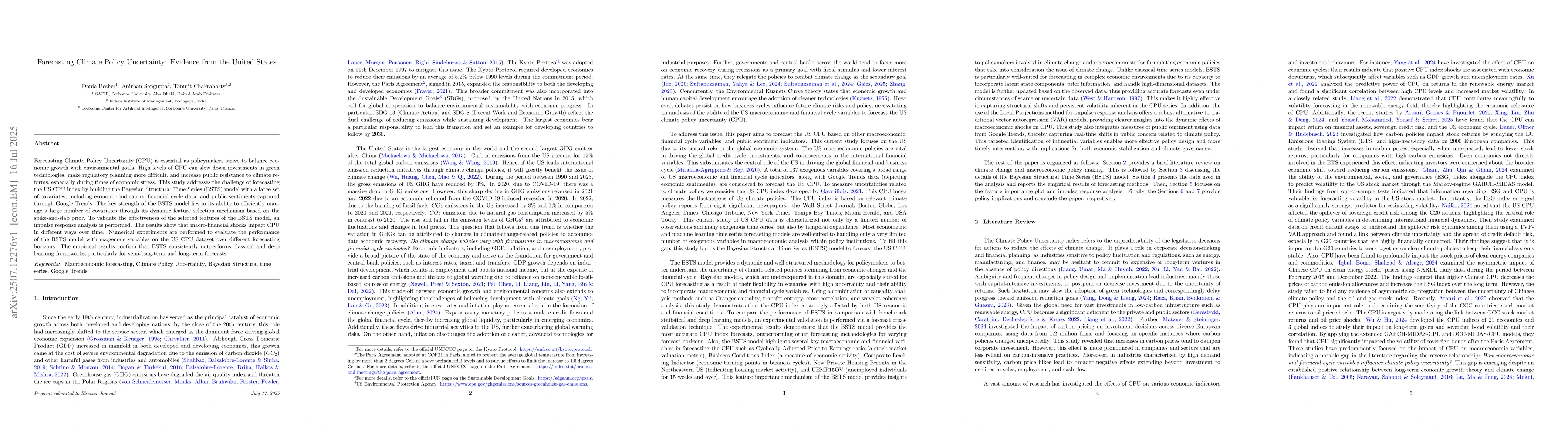 Thumbnail for Forecasting Climate Policy Uncertainty: Evidence from the United States