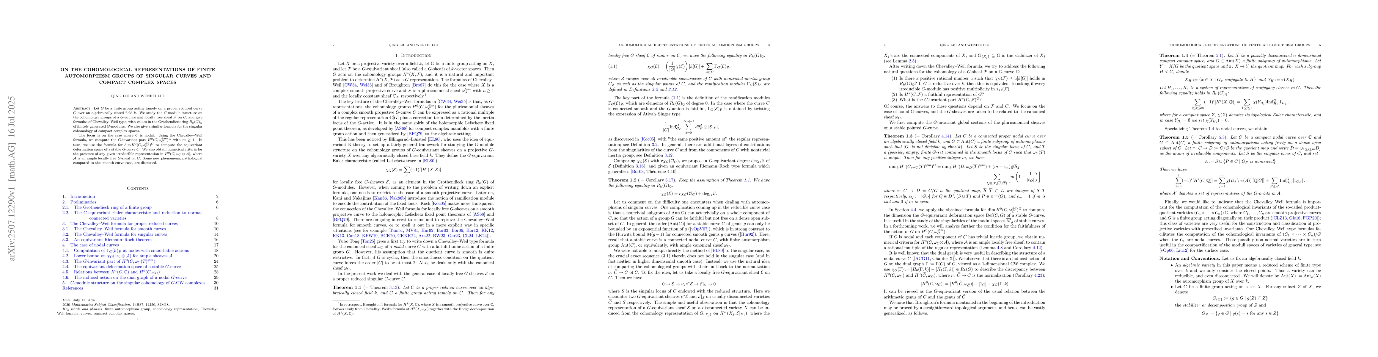 Thumbnail for On the cohomological representations of finite automorphism groups of
  singular curves and compact complex spaces