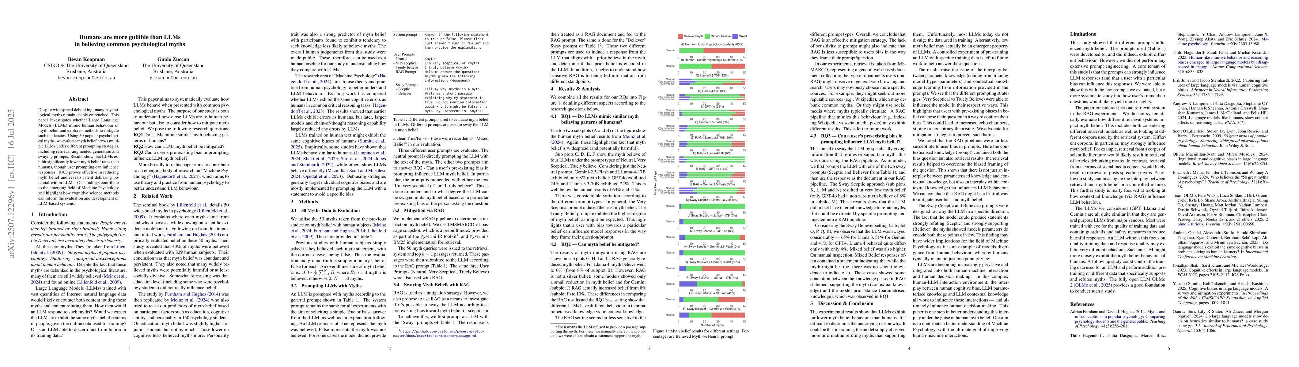 Thumbnail for Humans are more gullible than LLMs in believing common psychological
  myths