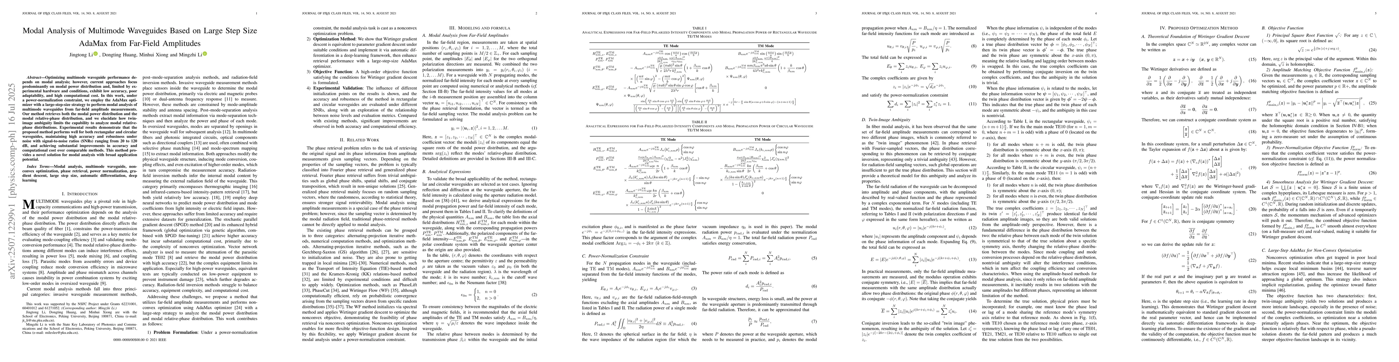 Thumbnail for Modal Analysis of Multimode Waveguides Based on Large Step Size AdaMax
  from Far-Field Amplitudes