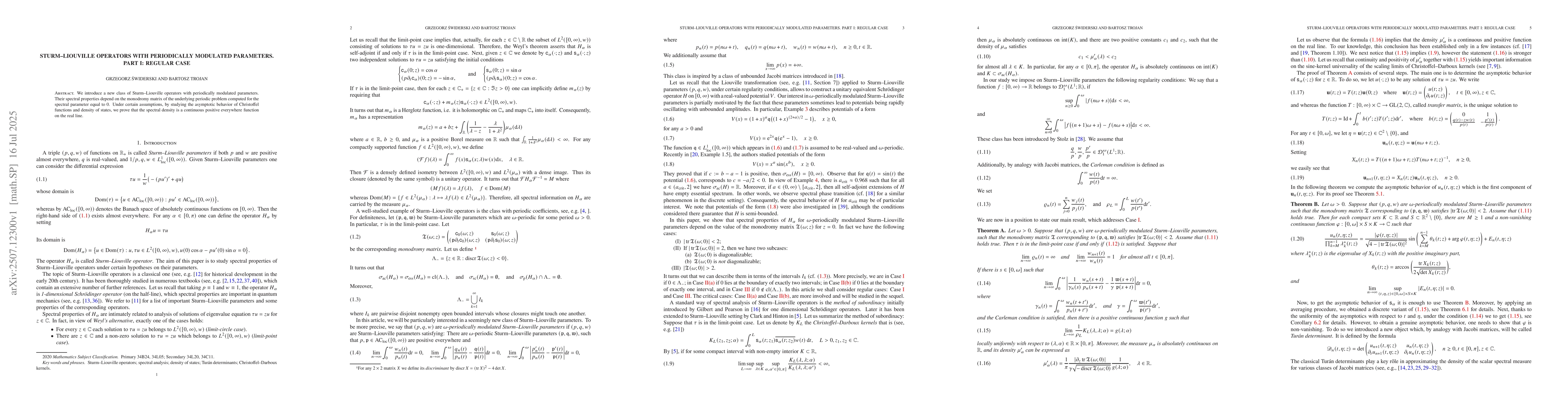 Thumbnail for Sturm-Liouville operators with periodically modulated parameters. Part
  I: Regular case
