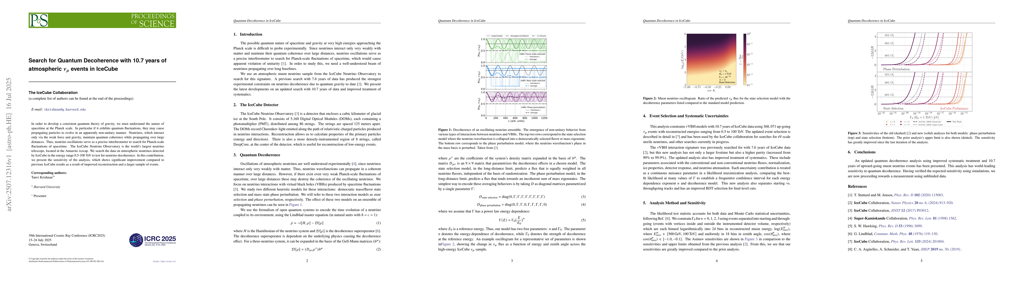 Thumbnail for Search for Quantum Decoherence with 10.7 years of atmospheric $ν_μ$
  events in IceCube