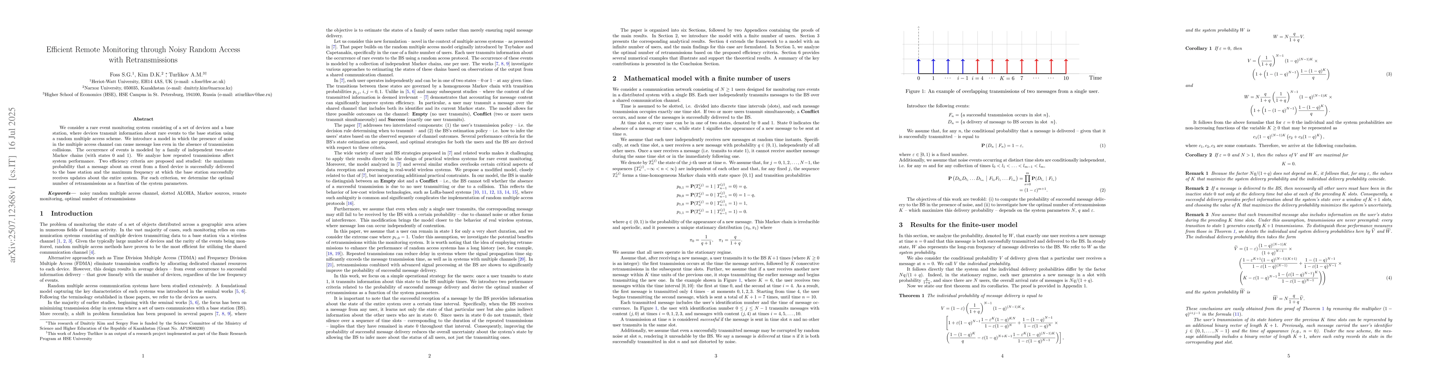 Thumbnail for Efficient Remote Monitoring through Noisy Random Access with
  Retransmissions