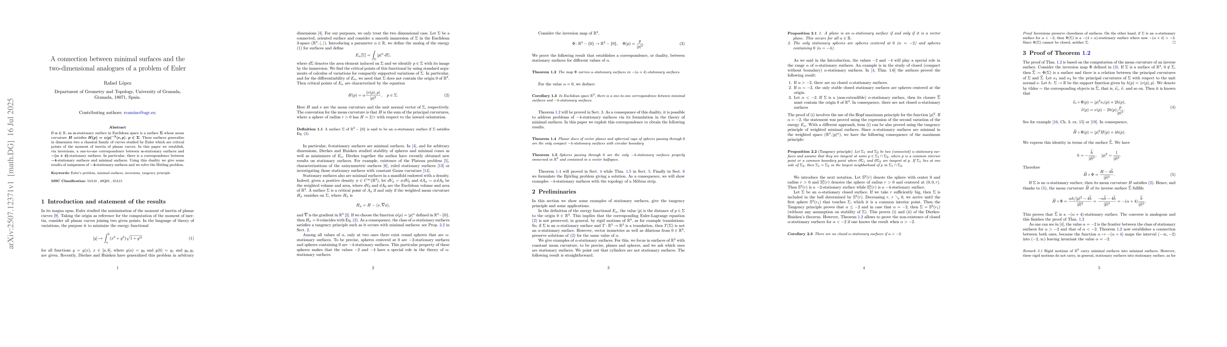Thumbnail for A connection between minimal surfaces and the two-dimensional analogues
  of a problem of Euler