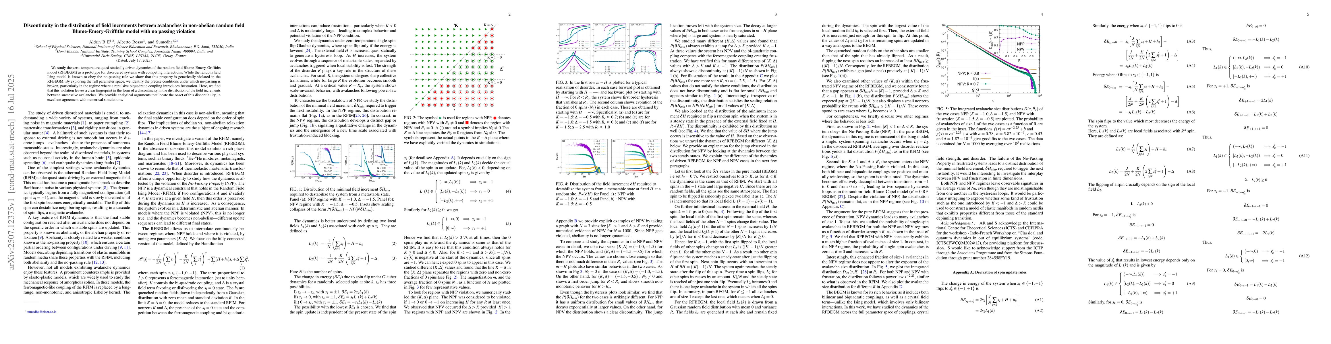 Thumbnail for Discontinuity in the distribution of field increments between avalanches
  in non-abelian random field Blume-Emery-Griffiths model with no passing
  violation