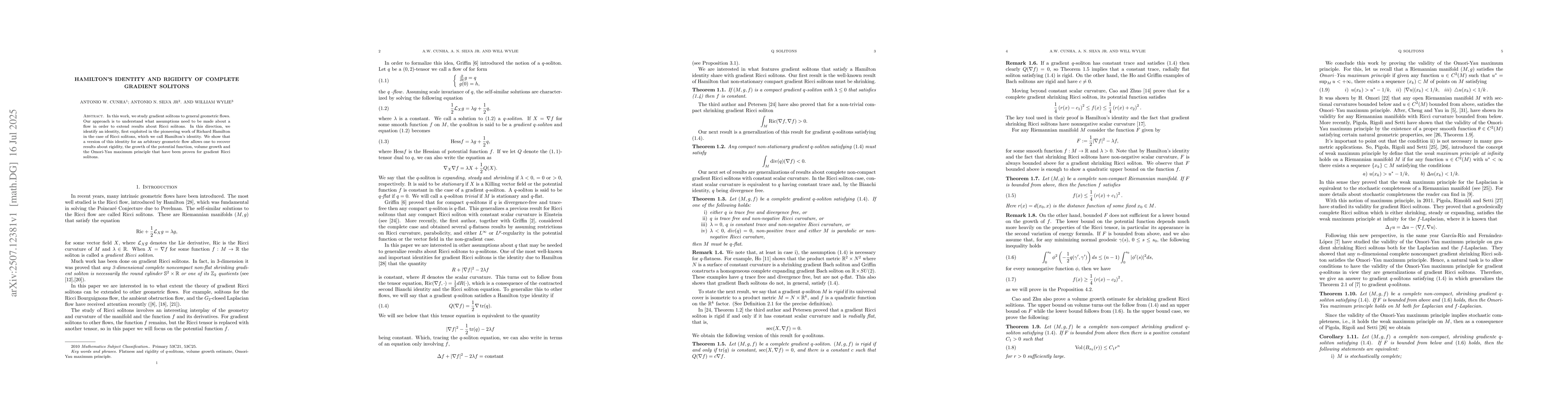 Thumbnail for Hamilton's identity and rigidity of complete gradient solitons
