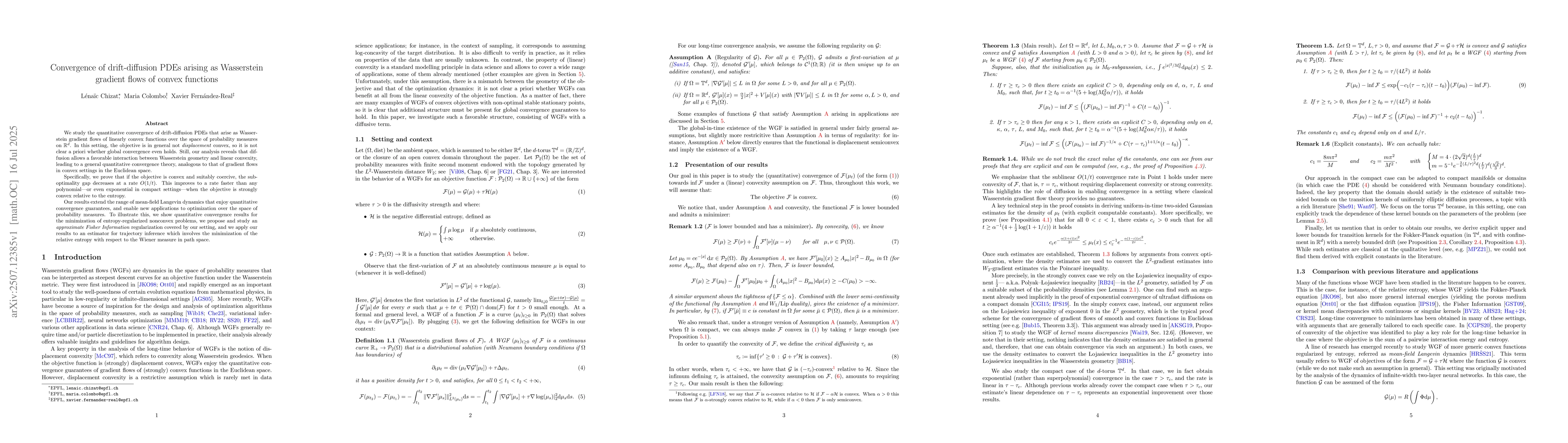 Thumbnail for Convergence of drift-diffusion PDEs arising as Wasserstein gradient
  flows of convex functions