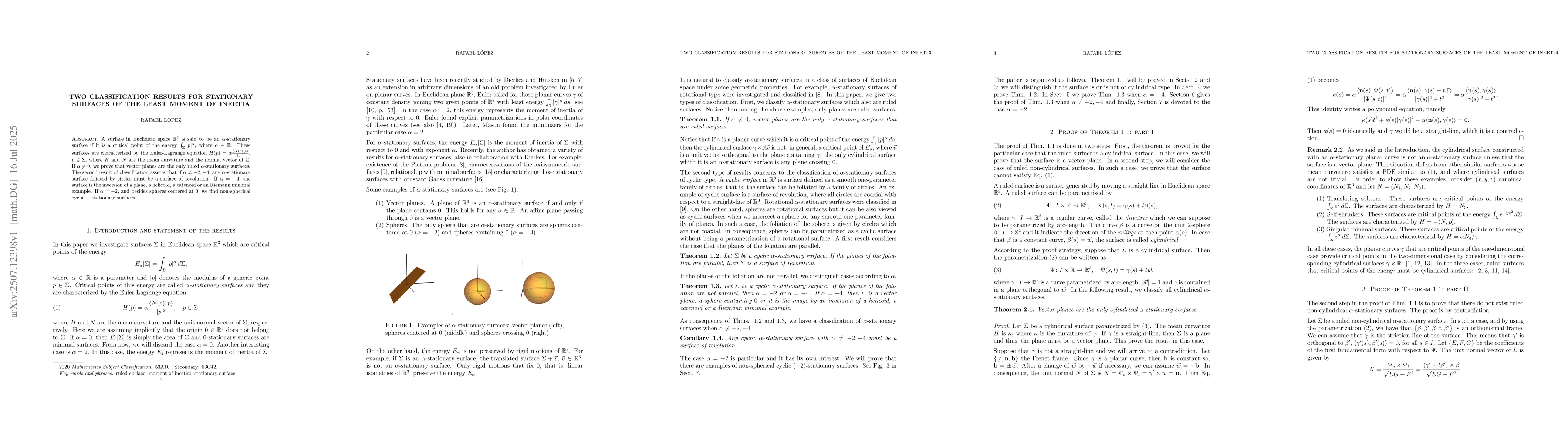 Thumbnail for Two classification results for stationary surfaces of the least moment
  of inertia