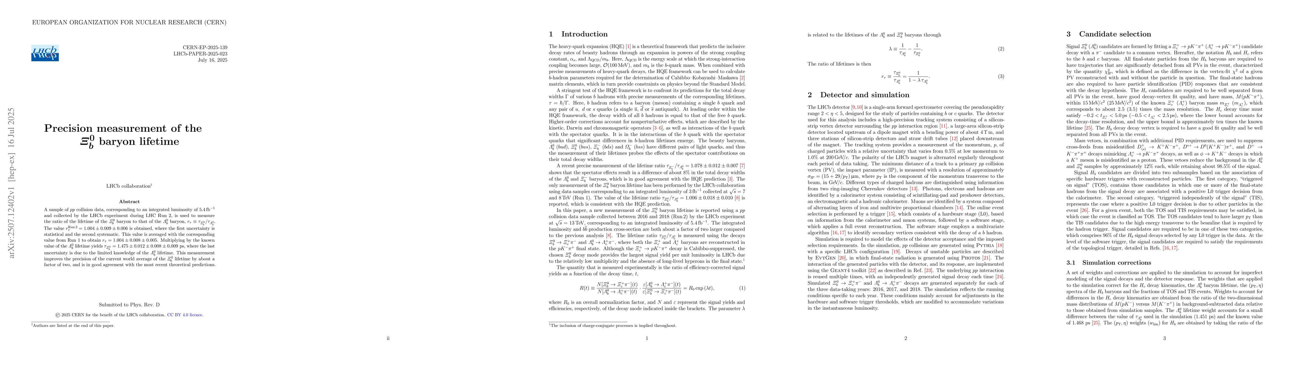 Thumbnail for Precision measurement of the ${\itΞ}_b^0$ baryon lifetime