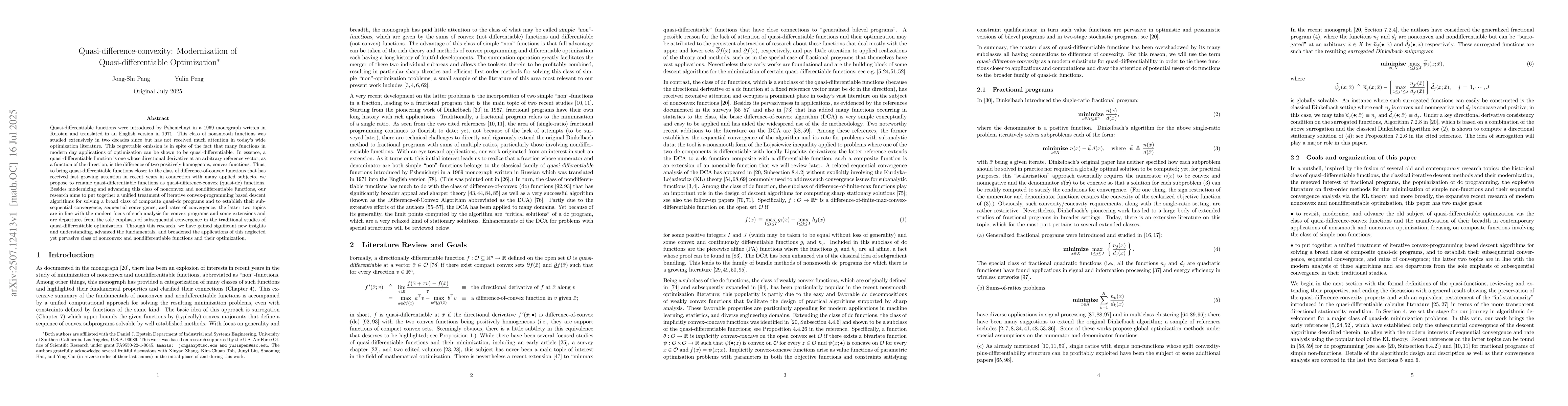 Thumbnail for Quasi-difference-convexity: Modernization of Quasi-differentiable
  Optimization