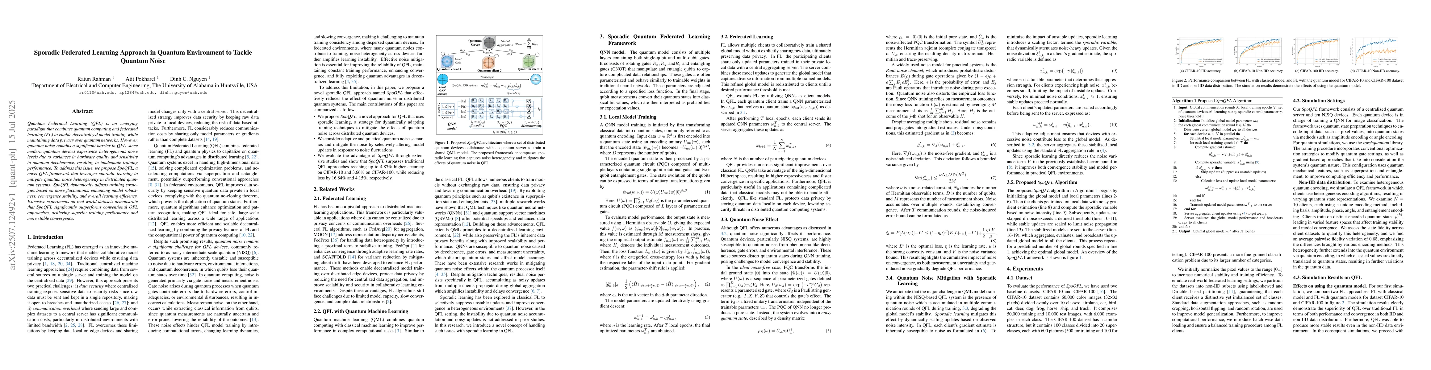 Thumbnail for Sporadic Federated Learning Approach in Quantum Environment to Tackle
  Quantum Noise