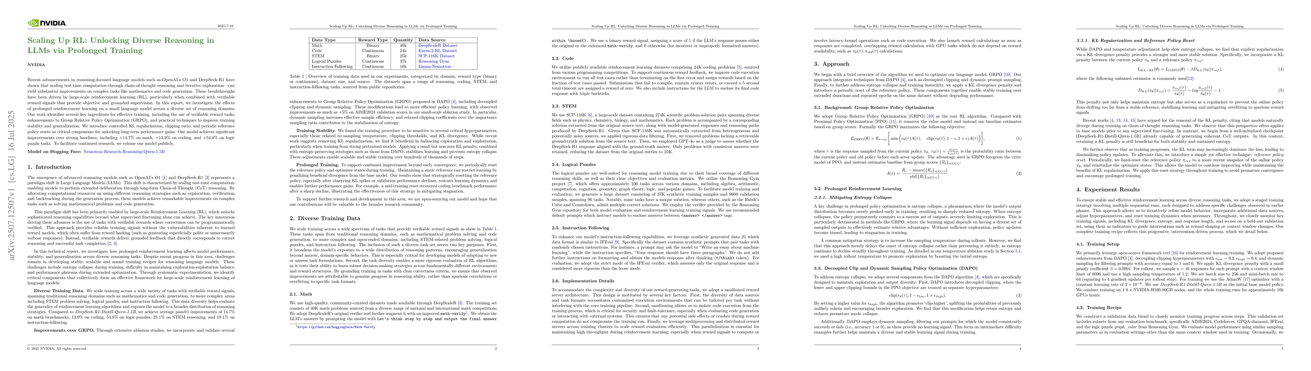 Thumbnail for Scaling Up RL: Unlocking Diverse Reasoning in LLMs via Prolonged
  Training