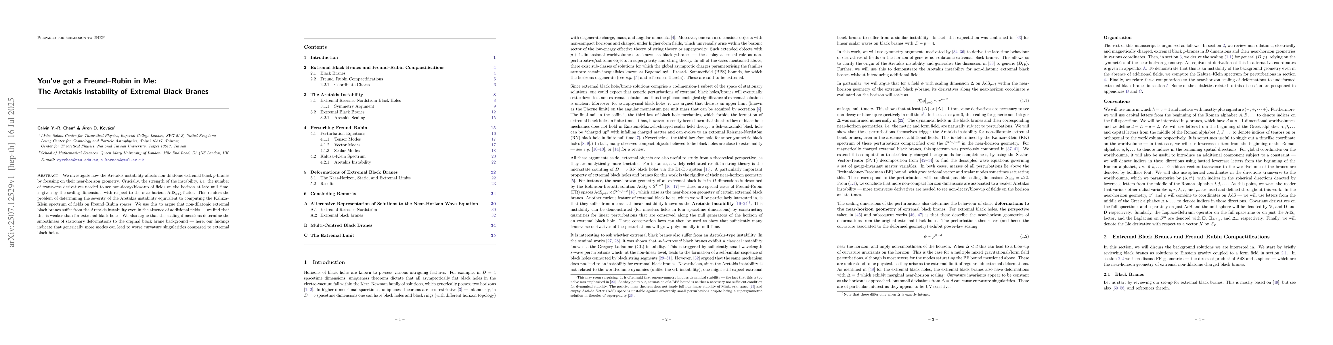 Thumbnail for You've got a Freund--Rubin in Me: The Aretakis Instability of Extremal
  Black Branes