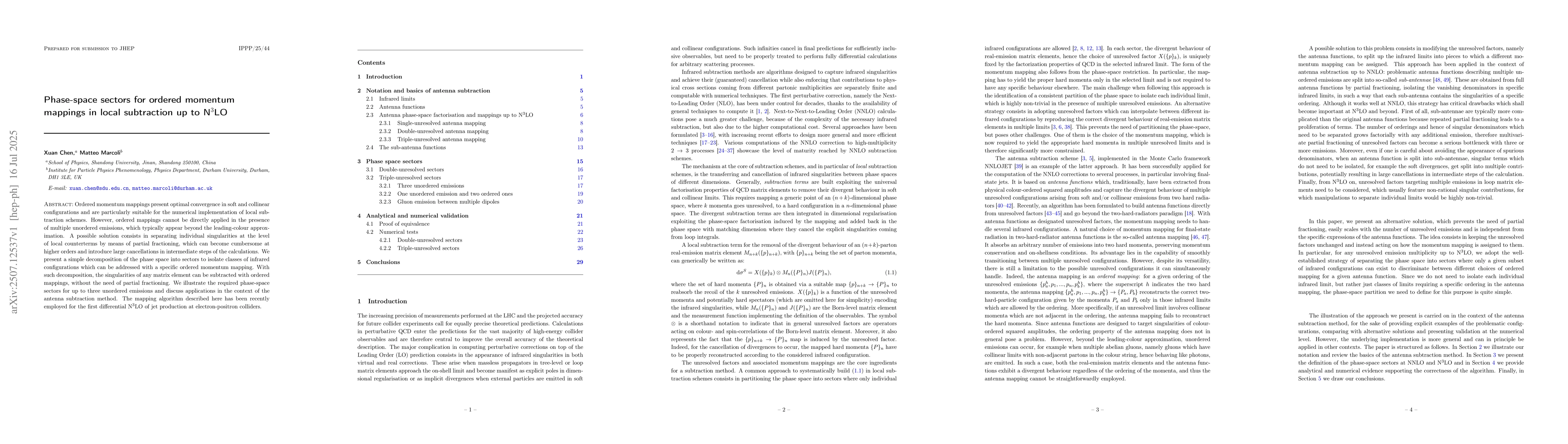 Thumbnail for Phase-space sectors for ordered momentum mappings in local subtraction
  up to N$^3$LO