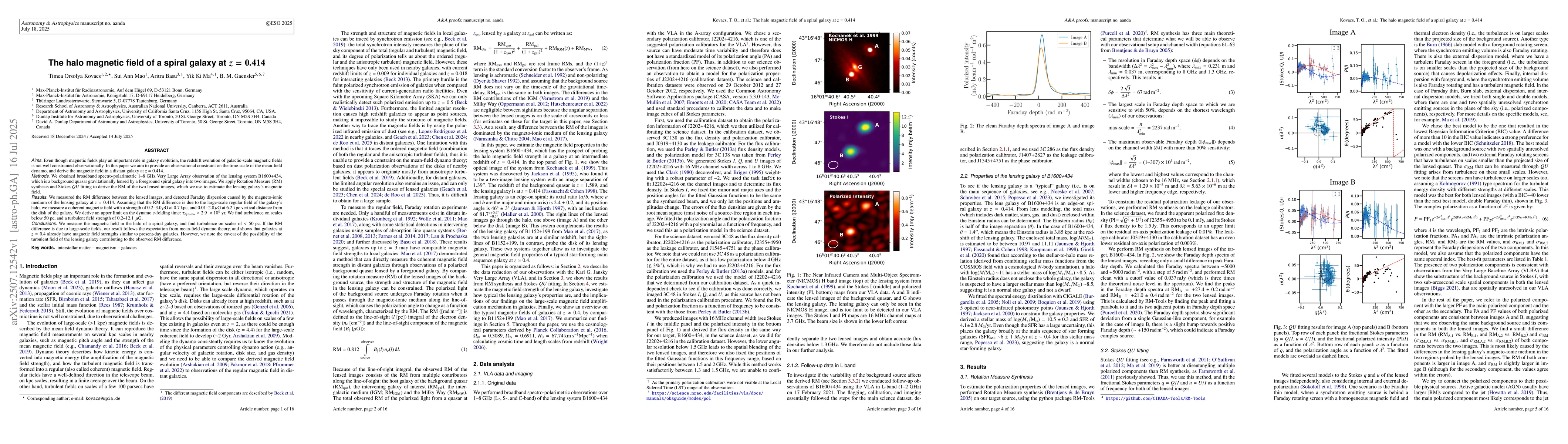 Thumbnail for The halo magnetic field of a spiral galaxy at z=0.414