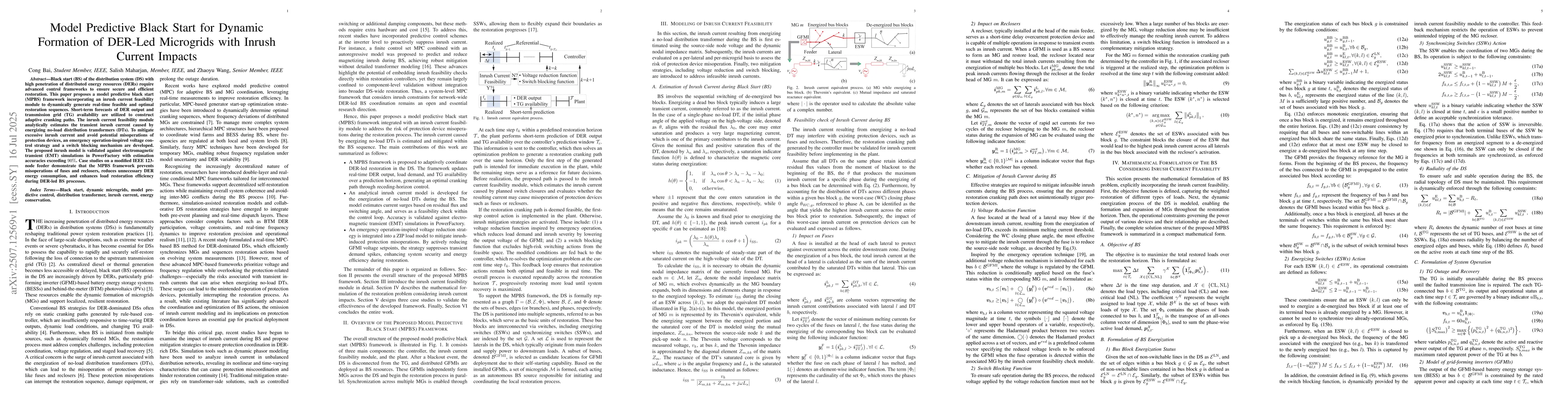 Thumbnail for Model Predictive Black Start for Dynamic Formation of DER-Led Microgrids
  with Inrush Current Impacts