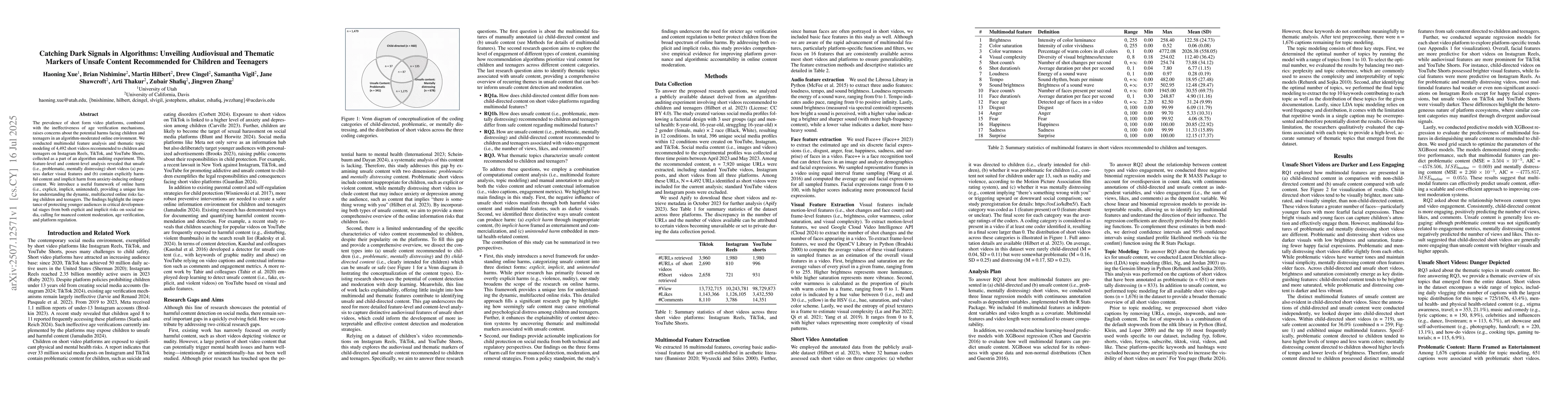 Thumbnail for Catching Dark Signals in Algorithms: Unveiling Audiovisual and Thematic
  Markers of Unsafe Content Recommended for Children and Teenagers