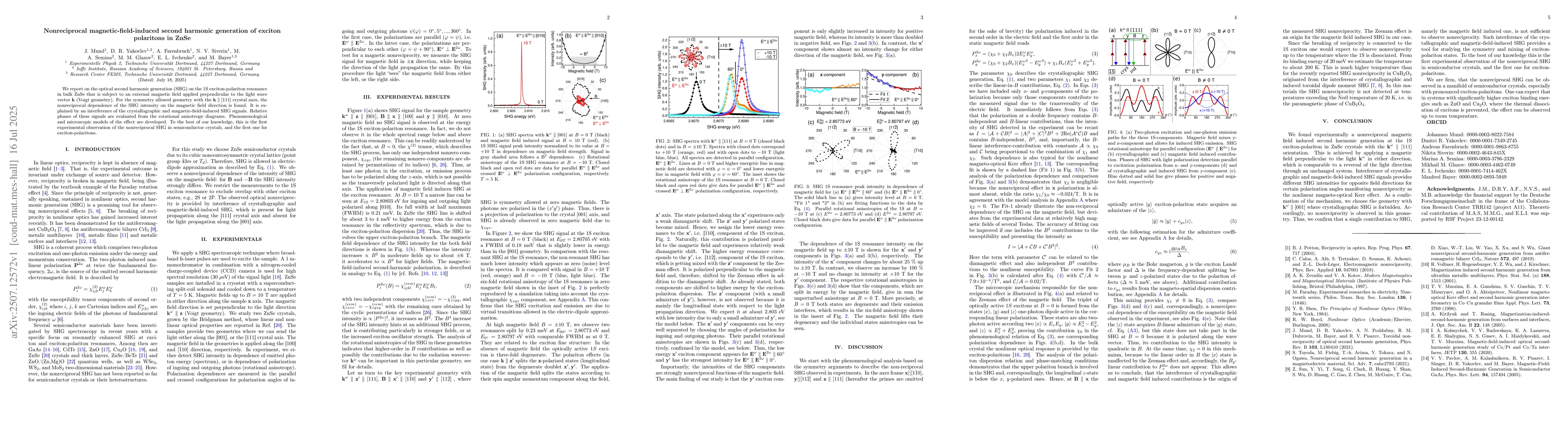 Thumbnail for Nonreciprocal magnetic-field-induced second harmonic generation of
  exciton polaritons in ZnSe