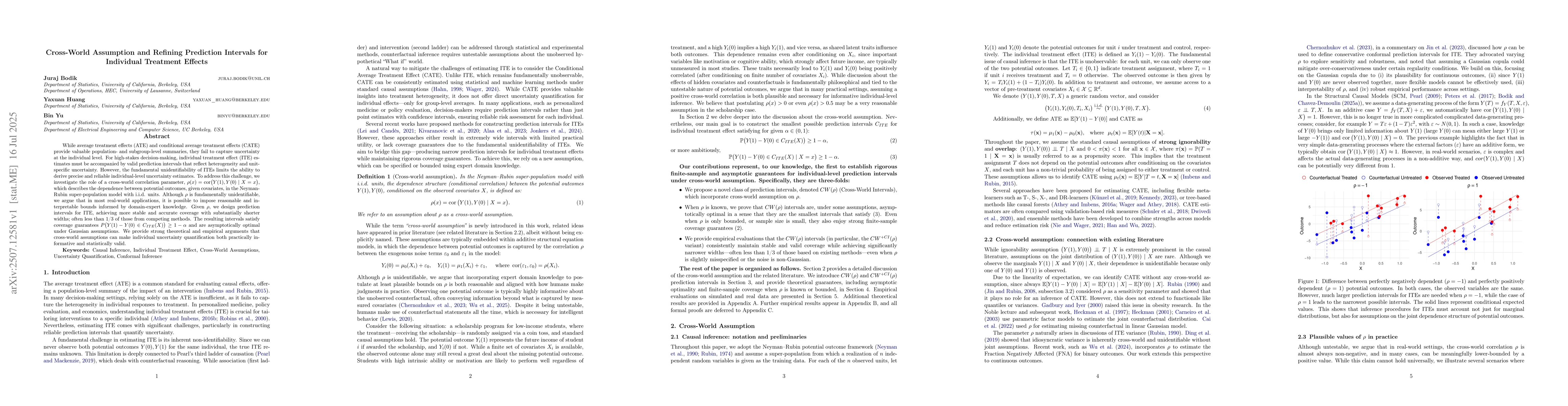 Thumbnail for Cross-World Assumption and Refining Prediction Intervals for Individual
  Treatment Effects