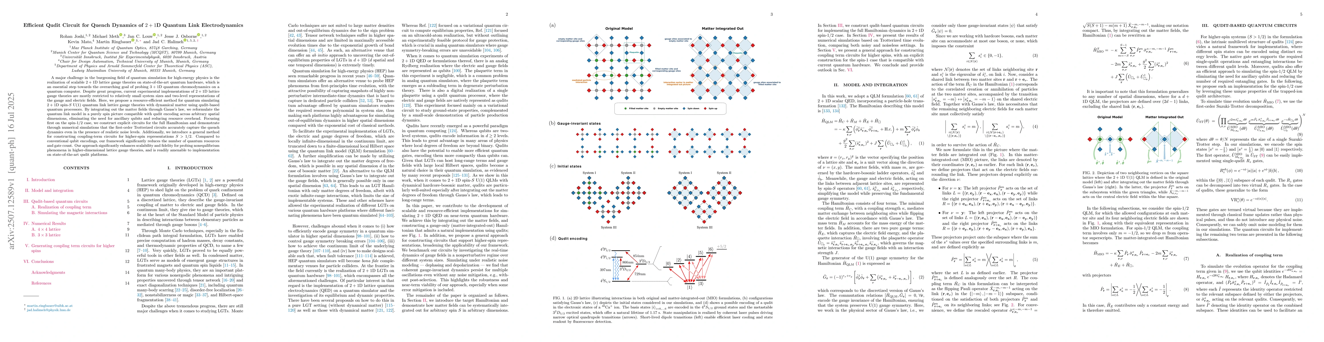 Thumbnail for Efficient Qudit Circuit for Quench Dynamics of $2+1$D Quantum Link
  Electrodynamics