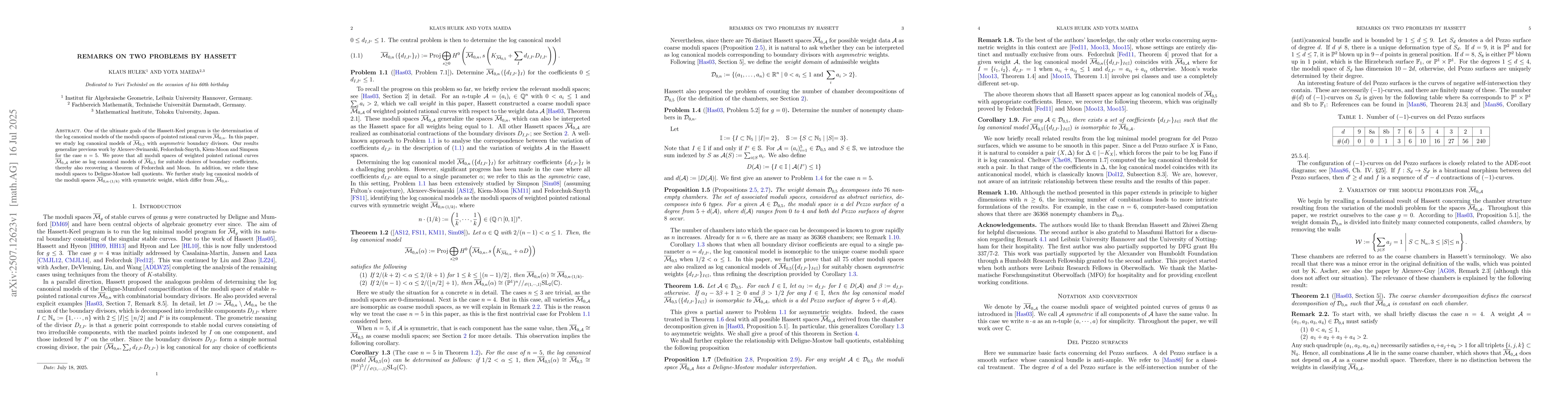 Thumbnail for Remarks on two problems by Hassett