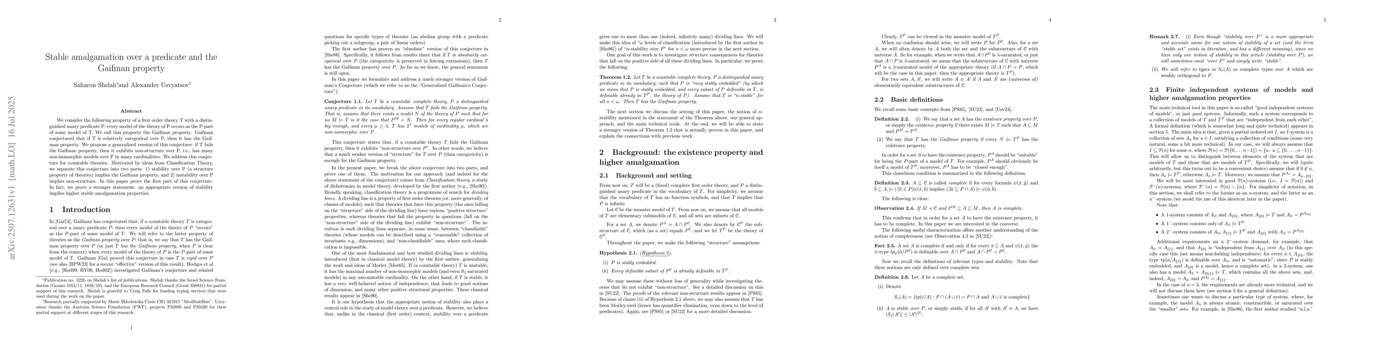 Thumbnail for Stable amalgamation over a predicate and the Gaifman property