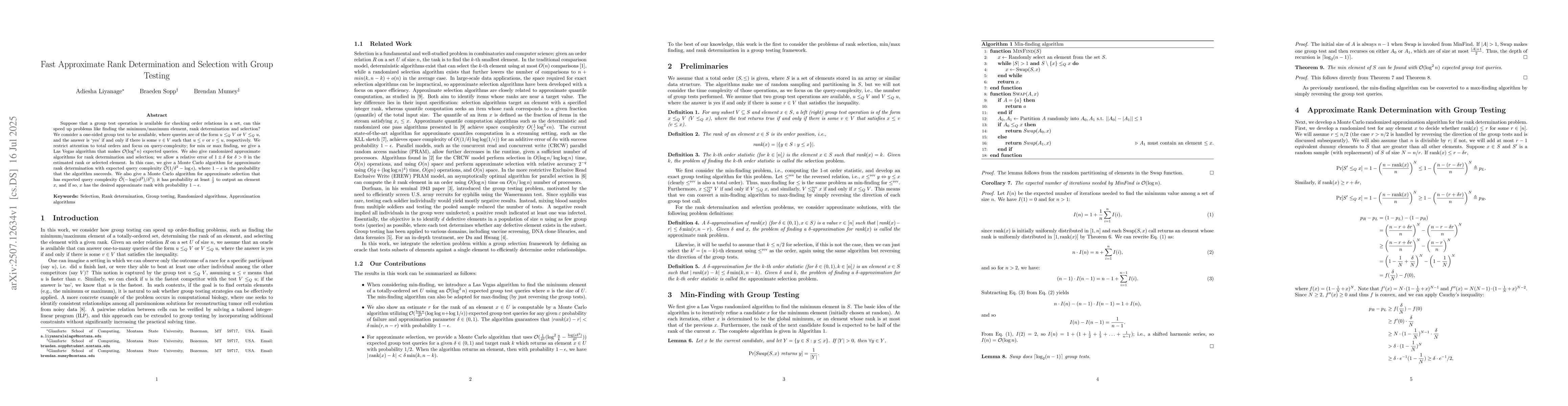 Thumbnail for Fast Approximate Rank Determination and Selection with Group Testing