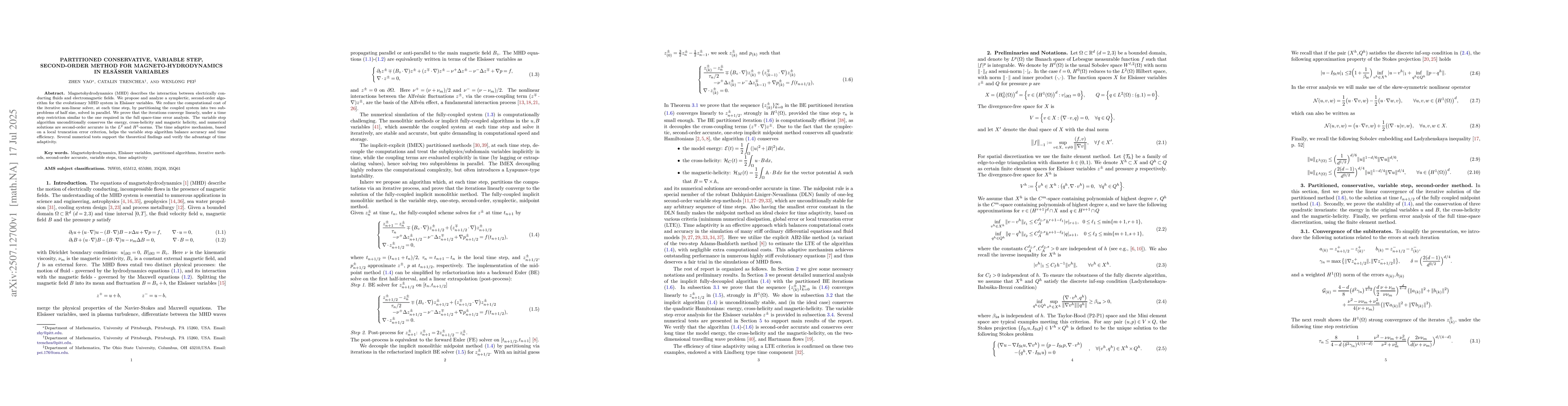 Thumbnail for Partitioned Conservative, Variable Step, Second-Order Method for
  Magneto-hydrodynamics In Elsässer Variables