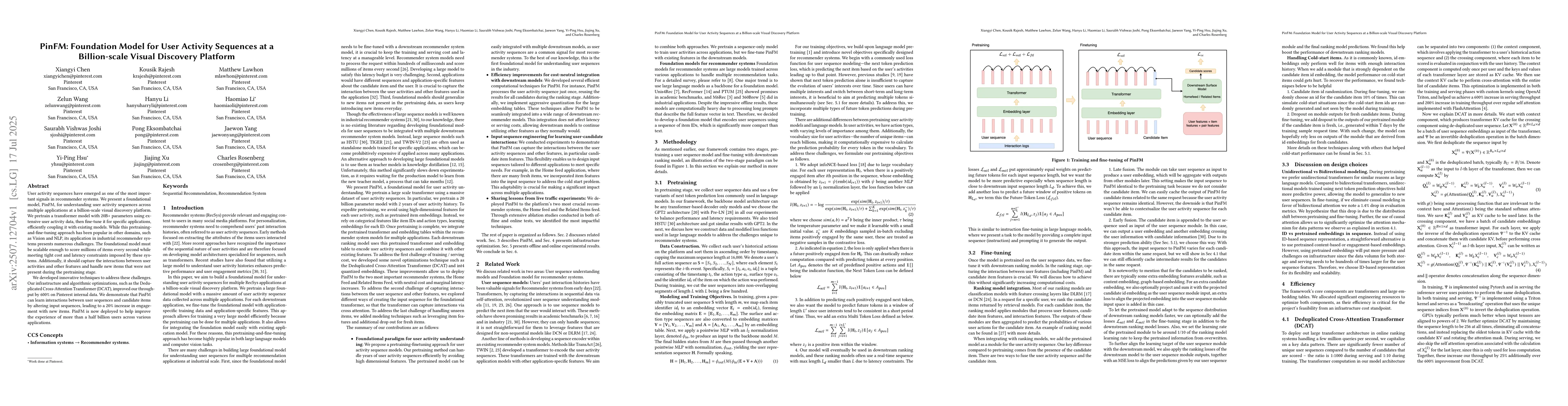 Thumbnail for PinFM: Foundation Model for User Activity Sequences at a Billion-scale
  Visual Discovery Platform