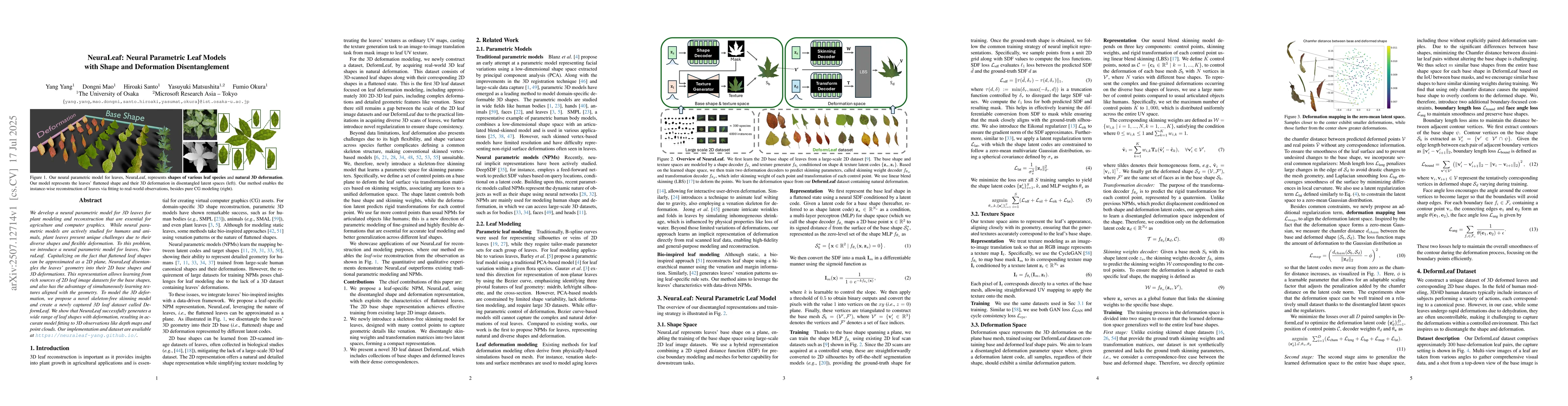 Thumbnail for NeuraLeaf: Neural Parametric Leaf Models with Shape and Deformation
  Disentanglement